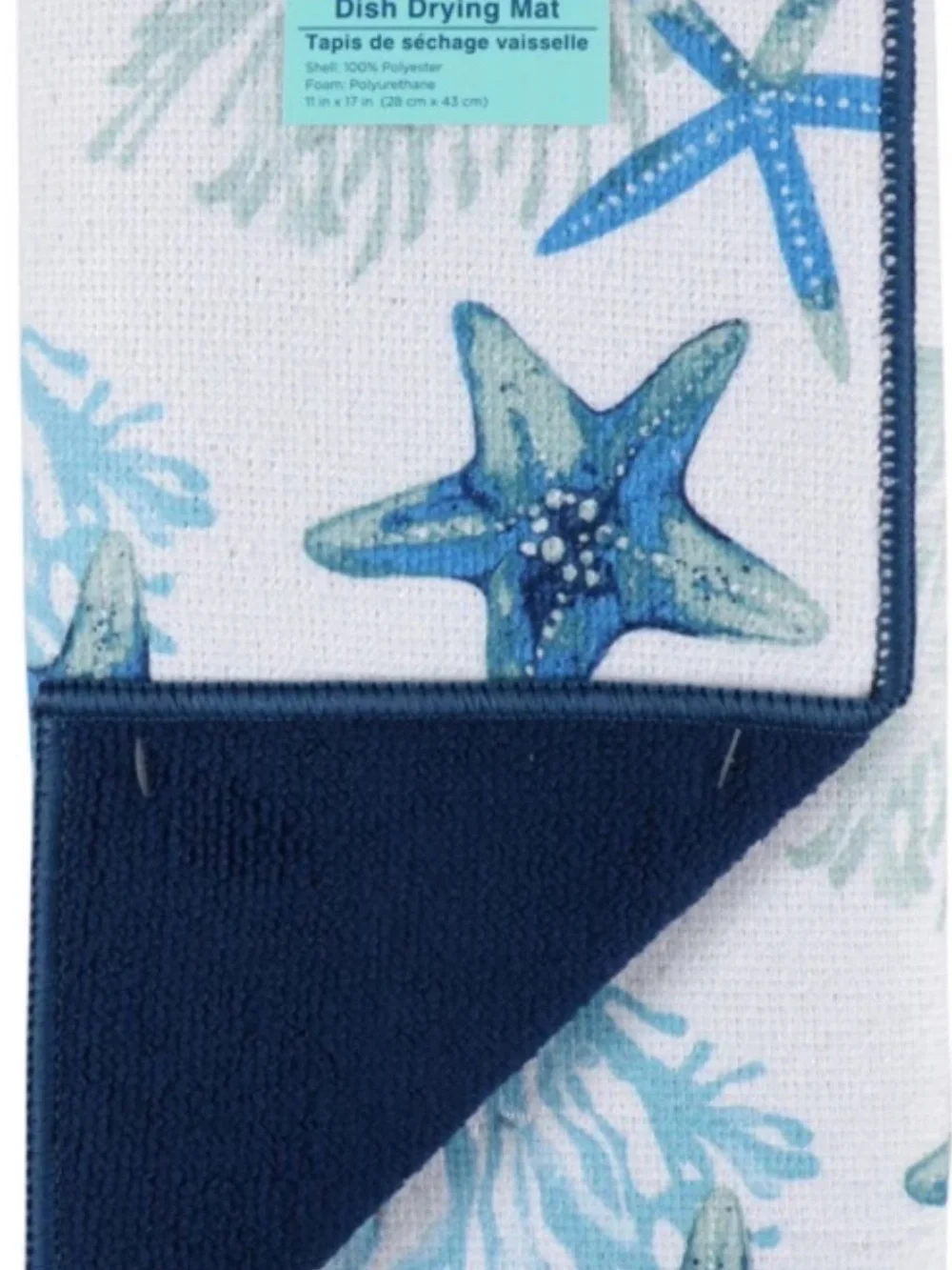 Starfish Print Dish Drying Mat - Blue Seafoam Colors